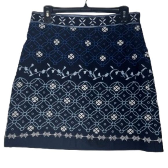 Loft Navy White Embroidered Lined Mini Skirt Classic Chic Size 8 - Picture 2 of 8